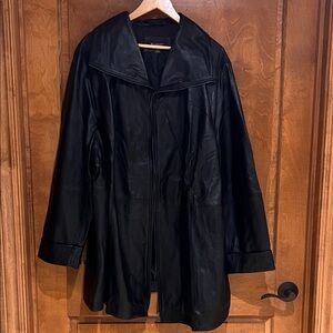 Roaman’s Black Leather A Line Jacket